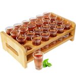 SuproBarware Shot Glasses Set 0.5 oz-0.66oz/15ml-20ml Cocktail Holder and Shot Glass Mini 24 pcs Drinks Serving Board Organizer with Clear Glass for Liquor Shots Whisky Brandy Vodka Rum