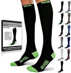 SB SOX Lite Compression Socks for Men & Women (15-20mmHg) – Best Compression Socks for Travel, Sports, and Daily Wear - XXL Sizes too! (Black/Green, L/XL)