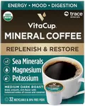 VitaCup Mineral Coffee Pods with Trace Minerals, Hydrate, Replenish & Restore, Sea Minerals, Electrolytes, Organic Coffee, Medium Dark Roast, Single Serve Pod Compatible with Keurig K-Cup Brewers,32Ct