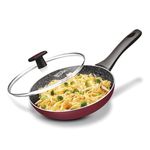 MILTON Pro cook Granito Fry Pan with Glass Lid, 24 cm Frying Pan for Stir-Fry, Omlette Egg Pan, Sauté, Fish Frypan, Non-Stick Cookware Induction & Gas Friendly, 2 Years Warranty - Burgundy
