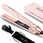 Terviiix Titanium Flat Iron, Salon Professional Hair Straightener and Curler 2 in 1, ARC Non-Snagging Straightening Iron for One Swipe, 15s Ultra Fast Heating, 100-240V Dual Voltage, Auto Off, 1''