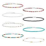 8 Pieces Seed Bead Necklace Choker Short Shell Necklace Adjustable Beach Necklace Jewelry Accessories Natural Shell Choker Hawaii Cowrie Shell Necklace Set Summer Beach Seashell for Women Girls