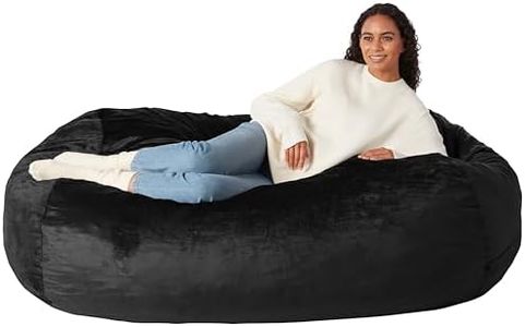 Amazon Basics Large Bean Bag Chairs for Adults, 6 ft Black Memory Foam Filled with Solid Microfiber Cover