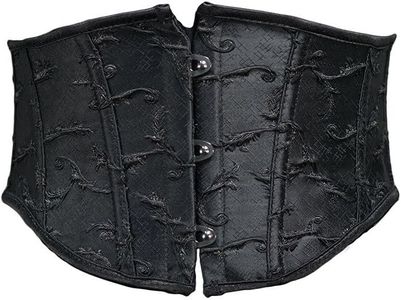 YUNAR Women's Vintage Oil Painting Floral Lace Up Boned Underbust Corset Waist Cincher Belt Shaper, Black Embossed, XX-Large