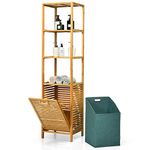 RELAX4LIFE Bamboo Laundry Basket, Tilt-Out Laundry Hamper with Removable Waterproof Liner, Freestanding Storage Laundry Bins Storage Shelf for Bathroom Laundry Room & Bedroom (3-Tier Shelf)