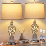 Rinweey Farmhouse Table Lamps Set of 2 with Nightlight, 3 Way Touch Control Rustic Bedside Lamps with USB A+C Ports & AC Outlet, Vintage Nightstand Lamps for Bedroom (Bulbs Included)