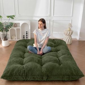 MAXYOYO 6" Japanese Floor Mattress, Foldable Futon Mattress Queen Size, Tufted Roll Up Floor Bed, Thick Tatami Mat Sleeping Pad Portable Lounger for Camping Guest Room Dormitory Bedroom RV, Dark Green