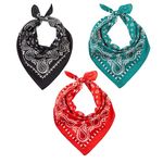 LOVARZI Bandana for Man & Woman - Black, Teal, Red Gift Set of 3 Bandanas - Hair Headband Cotton Tactical Travel and Sports Accessory