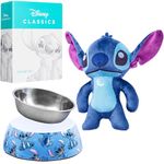 Disney Stitch Dog Toy and Food Bowl Set Squeaky Soft ToyNon Slip Food Bowl - Dog Gifts (Blue)