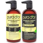 PURA D'OR Advanced Therapy System Shampoo & Conditioner Reduces Hair Thinning for Thicker Head of Hair, Infused with Premium Organic Argan Oil & Aloe Vera, 16 Fl Oz