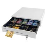 ASSUR Cash Drawer 16” White Cash Register POS Cash Drawer Box, Stainless Steel with adjustable 5 Bill/8 Coin Tray for Canadian Money Compatible for All POS System Printers