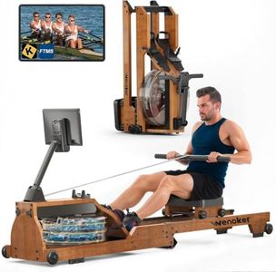 WENOKER Water Rowing Machine for Home Use, Wooden Foldable Rower Machine with Adjustable Monitor & Bluetooth APP, Large Water Tank & Comfortable Seat for Immersive Water Rower, 350LBS Weight Capacity