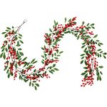 Famibay Christmas Red Berry Garland Artificial Willow Leaves Garland Greenery Hanging Vine Berry Christmas Garland Plant for New Year Fireplace Door Stairs Window Indoor Outdoor Decoration 195cm/6.4Ft