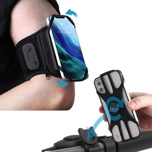 Detachable 360°Rotatable Running Cell Phone Holder with Earphone Bag for for Jogging Cycling, Universal Sports Armband Bike Phone Mount,Run + Bike Phone Holder Kit Fits All 4.5’'-7’'Smartphones