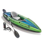 Intex Challenger K1 Kayak 1 Man Inflatable Canoe with Aluminum Oars and Hand Pump, Multicolor