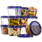 PLASTICPRO 12 Pack Twist Cap Food Storage Containers with Blue Screw on Lid- 16 oz Reusable Meal Prep Containers - Freezer and Microwave Safe Blue Plastic Food Storage