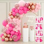 131pcs Baby Shower Decorations Girls- 4Pcs Balloon Boxes with Pink Balloons Arch Kit, Baby Boxes for Baby Shower, Balloon Boxes With 27 Letters for Brithday Party Decorations Christening Wedding