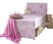 Just Beds Pink Princess Single Divan Bed Set (Base, Mattress And Headboard) With Slider Storage (3x6'3)