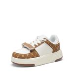 DREAM PAIRS Women Platform Chunky Sneakers Leather Oli Casual Fashion Sneaker,Size 8.5,White/Brown,SDFN2446W