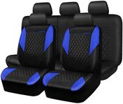 CAR PASS Leather Seat Covers-Universal Quilting Car Seat Cover with 5mm Composite Sponge Inside,Airbag Compatible,2zipper Bench for Most Sedan,SUV,Truck(Full Set,Blue)