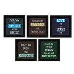 Indianara Set of 5 Motivational Quotes Framed Wall Hanging Laminated Paintings Matt Art Prints 9.5 inch x 9.5 inch each without Glass (4017BK)