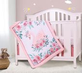 YJM Swan Cot Bedding Set for Baby Girls, Pink Crib Set, 4 Piece Nursery Bedding Set With Cot Quilt/Sheet/Dust ruffle/Blanket,Swan Pink