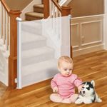 HNPP Retractable Baby Gate, Dog Gate Door Extensions, Durable Mesh Baby Safety Door, Wide Pet Gate 86cm Tall, Extends to 150cm Wide, for Doorways, Stairs, Halways. (White, 150cm)