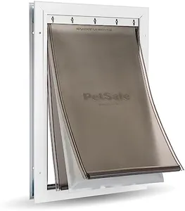 PetSafe Extreme Weather Aluminum Dog Door, Energy-Efficient, 3 Flaps for Insulation, Large, for Exterior Doors, Built for Extreme Weather (White - Large)