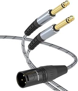 JOLGOO XLR Male to Dual 1/4" TS Mono Y Splitter Microphone Cable, XLR Male to Dual 6.35mm TS Y Adapter Cord, 6.6 Feet