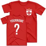 England Shirt Kids - England Badge Custom Name And Number T Shirt - Football Personalised Retro Europe Summer 2024 Footy Gifts For Boy - Unique European Footie Top, 12-13 Years, Red