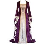 Renaissance Costume for Women Medieval Dress Plus Size Lace Up Halloween Long Dresses Cosplay Party Vintage Gown, Purple, Medium