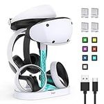 FASTSNAIL Charging Stand for PlayStation VR2, Multifunction Vertical PS VR2 Headset & Sense Controllers Charge Dock Station with 10 RGB Light Modes of Memory, PSVR Storage Base Gaming Accessories