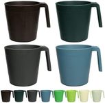 Greentainer 8PCS Plastic Coffee Mugs Set, Mutil Color Coffee Cups Set, 16.9OZ/500ML Unbreakable Coffee Mugs with Handle Reusable Camping/Dorm/Party Drinking Cups for Adults and Kids - Dark Color