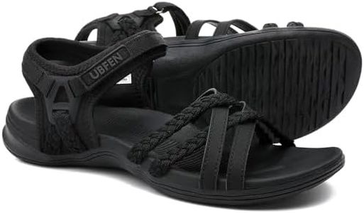 UBFEN Womens Hiking Sandal Sport Sandal Straps with Adjustable Hooks Arch Support Beach Vacation Outdoor Adventure Casual Size 8 Black