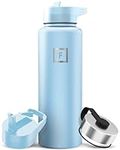 IRON °FLASK Sports Water Bottle - Wide Mouth with 3 Straw Lids - Stainless Steel Gym & Outdoor Bottles for Men, Women & Kids - Double Walled, Insulated Thermos, Metal Canteen - Morning Mist, 40 Oz