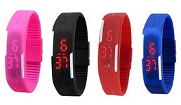 Pappi-Haunt Unisex Silicone Set of 4 Pink, Black, Red & Blue Jelly Slim Digital Led Bracelet Band Watch for Boys, Girls, Men, Women, Kids - Deal Offer