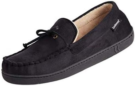 isotoner Men's Microsuede Moccasin Slipper with Cooling Memory Foam for Indoor/Outdoor Comfort, Black, 9 Numeric_10_Point_5