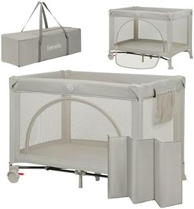 lionelo Laura 2en1 Lit de Voyage jusqu'à 15 kg Parc bébé de 0 à 36 Mois Entrée latérale Matelas en Mousse T25, 2 Niveaux Hauteur, Sac de Voyage, Roues avec Frein (Beige Sand) (Grey) (Beige)