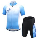 FREE FISHER Cycling Jersey Kids,Short Sleeve Cartoon Road Mountain Bike Jersey Set/Top/Short for Girls Boys Breathable, Blue, 9-11 Years