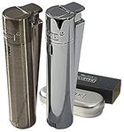 TopBargainsForYou - Clipper Metal Electronic Jet Lighter, Windproof Dustproof Refillable Butane Gas, Adjustable Torch Flame, Cigar Cigarette Stainless Steel Lighter with Gift Tin (Silver Metal Jet)