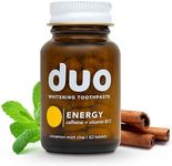 Duo Energy Toothpaste Tablets | Caffeine + B12 w/Nano-Hydroxyapatite (nHa) - Whitening, Remineralize & Reduce Sensitivity | Sustainable & Plastic Free | Cinnamon Mint Chai, 1 BTL/62 Tablet