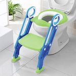 Keplin - Fully Adjustable Kids Potty Training Seat with Step Stool - Soft Padded Seat - Universal Fit for V/U/O-Shaped Toilets - Ages 1-14 - Easy to Assemble & Fold (Green)