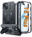 FNTCASE for iPhone 15 Plus Case: Military Grade Rugged Cell Phone Cover with Kickstand | Shockproof TPU Protection Bumper Matte Textured Design for iPhone 15 Plus Cases 6.7 inches (Black)