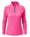 YSENTO Women's Long Sleeve Running Sports Tops Lightweight Gym Walking Zip Up Golf Polo T-Shirt(Rose Red,M)