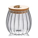 Glass Coffee Tea Canister Airtight Sotrage Jar Petal Decorative Container with Bamboo Lid Metal Handle Easy to Grasp 700ml (23oz)