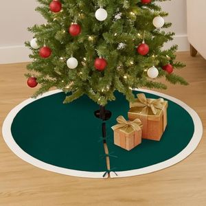 Solino Home Christmas Tree Skirt - 100% Pure Linen Rainforest Green Tree Skirt 58 Inch Diameter for Decorations, Ornaments - Handcrafted and Machine Washable