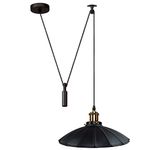 LEDSONE Ceiling Pendant Light, 36cm Metal Wide Light Shade, Height Adjustable 2m Cable, Vintage Edison 60w E27 Bulb Base, Industrial Pulley Lighting, Island Lamp (Black Umbrella 21cm), ENC4