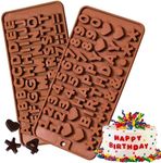 Skytail Silicone Alphabet Mould, Numbers Mold, 2 Pcs Non-Stick Baking Mold Happy Birthday Symbols Chocolate Mould for Baking Cake Pan Candy Biscuit Decorating, Brown