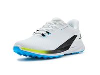 Skechers Men's Go Golf Mens Waterproof Synthetic Lace-Up Spike Less Golf Shoe Slip-in Trainers, White/Blue/Yellow, 10 UK