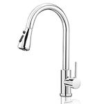 Aimeixi Kitchen Sink Taps 360° Swivel Kitchen Faucet Single Handle Single Lever High Arc Kitchen Mixer Tap with Pull Out Sprayer with 2 Modes Spray (Silvery)